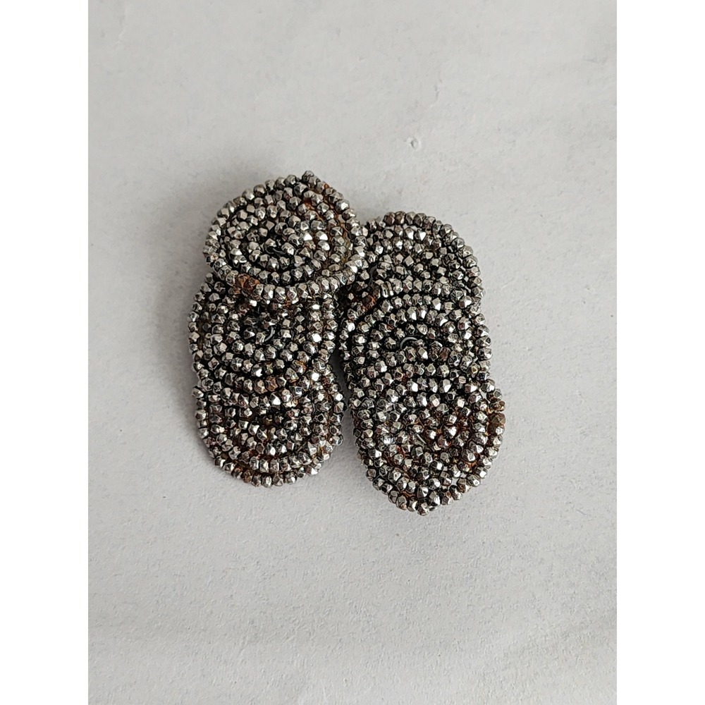 Antique Cut Steel Shoe Clips Pair Faceted Beaded Rosette Women's Vintage Buckles